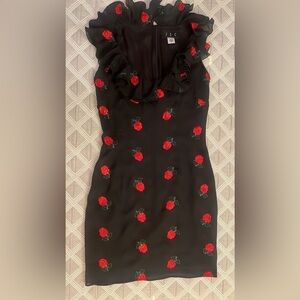 JSCatalog Black Dress with Red Floral Design